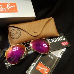 Ray Ban Aviator Sunglasses Pink & Matte Gold
